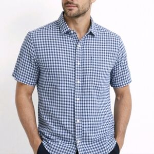 UNTUCKit Men's Shirt Linen Blue Gingham Check Short Sleeve Button Up Size XL